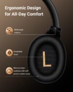 wegear Hybrid Active Noise Cancelling Headphones, Wireless ANC Bluetooth 5.4 Over Ear Headphones, Clear Calls, Deep Bass, 60H Playtime, Comfort Fit, Foldable Headset for Gym Travel Office Home Black - Image 5