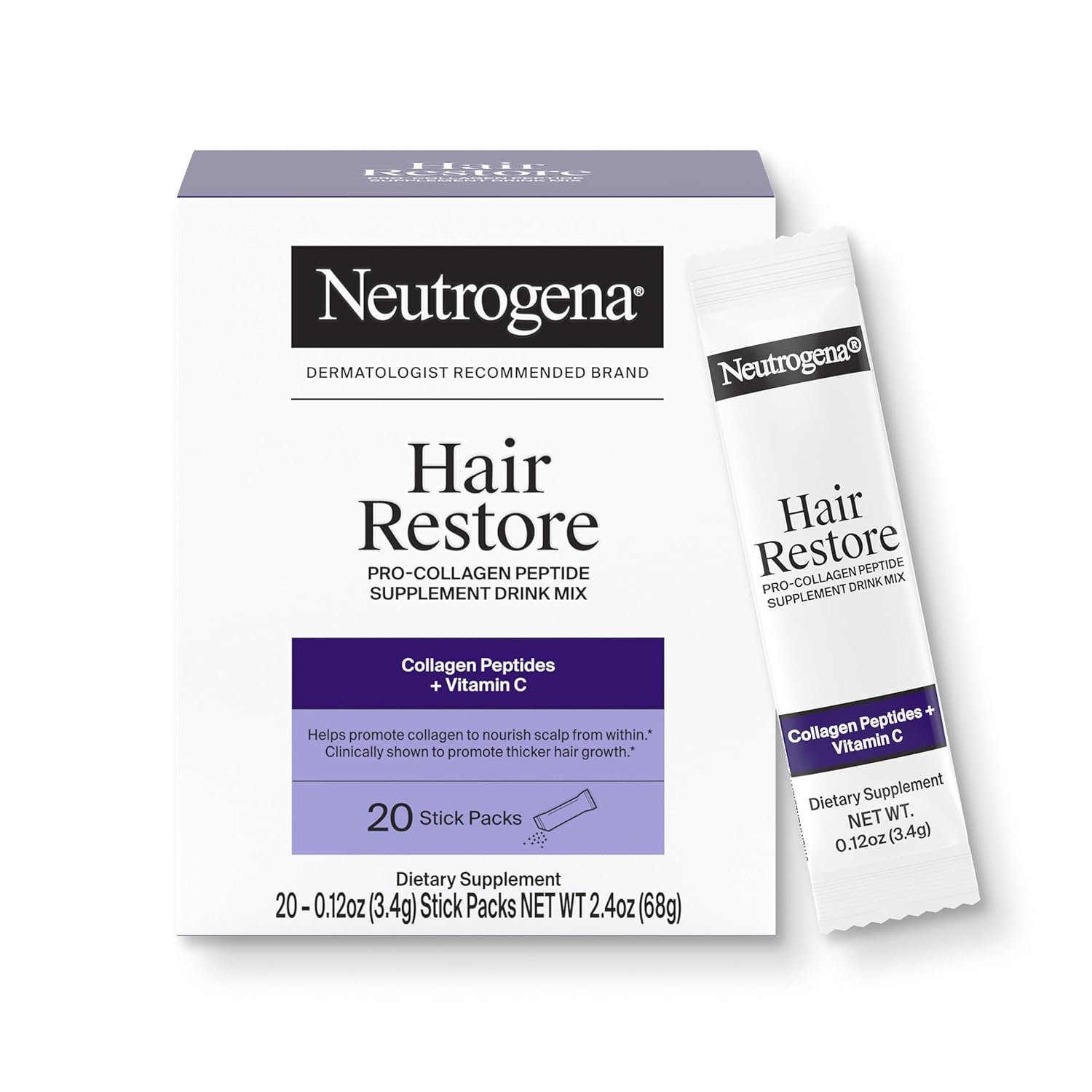 710aw5fec1L._SL1500_.jpg Neutrogena Hair Restore Pro Collagen Peptide Supplement Powder, 20 ct - Image 1