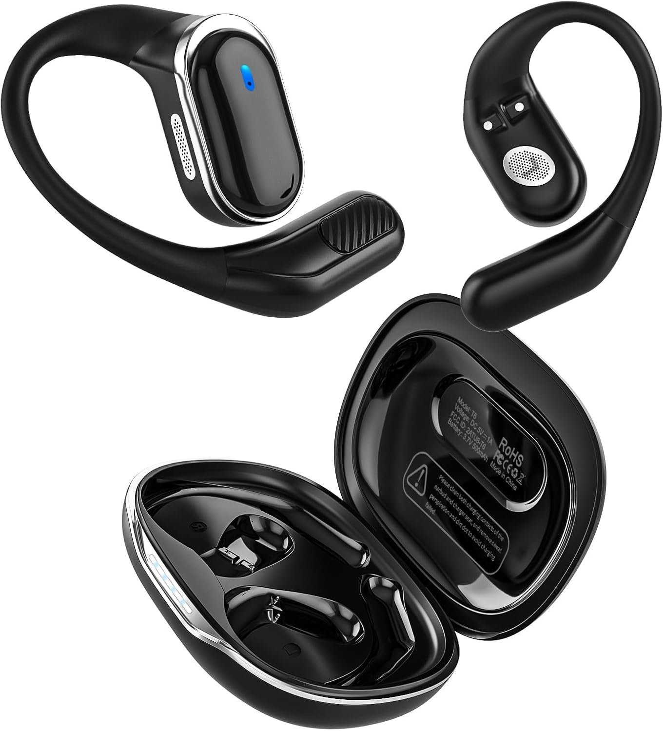 711QPgAUfhL._AC_SL1500_.jpg TRAUSI Open Ear Wireless Earbuds Bluetooth Headphones, 80H Playtime Stereo Ear Buds with ENC Noise Cancelling, Fast Charging, IPX7 Waterproof Sports Earphones with Earhook for Running/Workouts Black - Image 1
