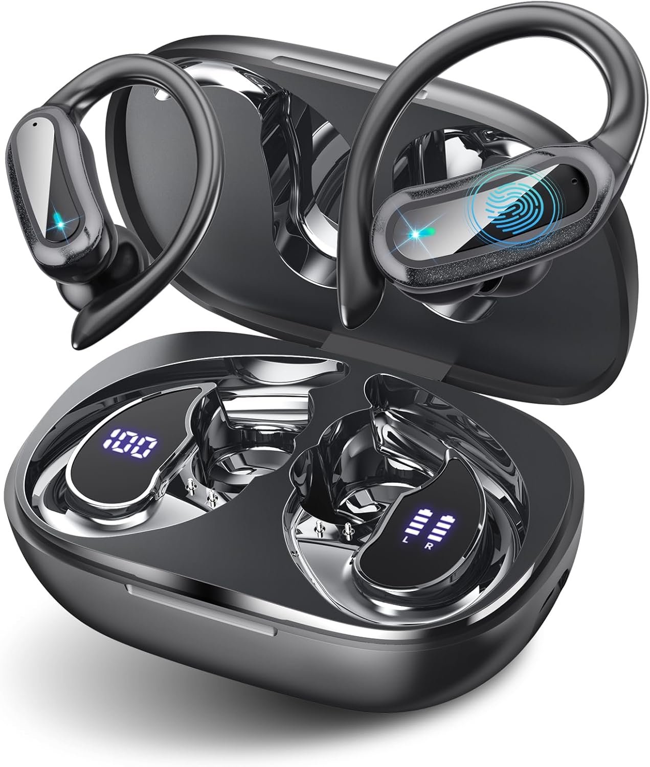 716uLGLoj9L._AC_SL1500_.jpg Wireless Earbuds Bluetooth 5.4 Headphones, 54H Playtime Stereo Earphones with Noise Cancelling Mic, IPX7 Waterproof, Fast Charging and Comfort Fit Ear Buds for Fitness/Sports/Workouts/Travel Black - Image 1