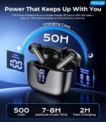 Wireless Earbuds Bluetooth Headphones, 50H Playtime Ear Buds with Mic, LED Digital Display Charging Case, IPX7 Waterproof, Deep Bass Stereo, in-Ear Earphone for iPhone Andriod Phone - Greige - Image 2