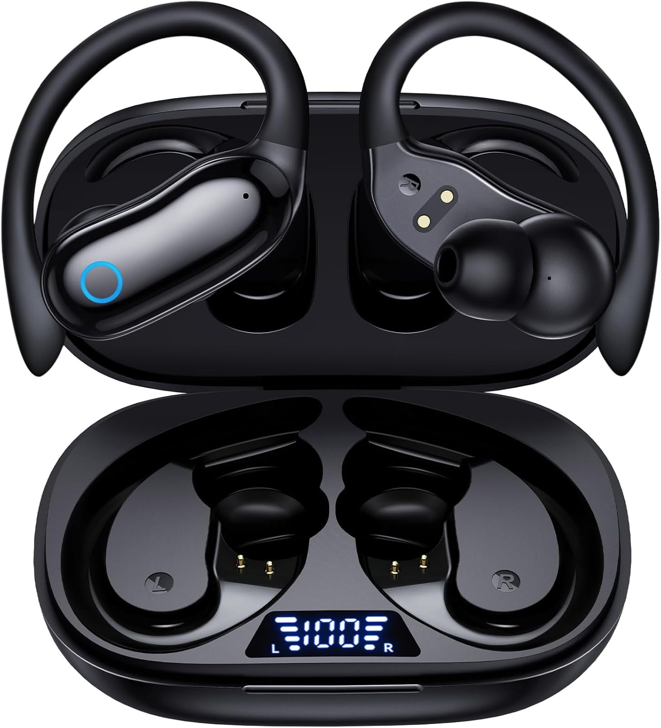 717VeiPNjDL._AC_SL1500_.jpg GNMN Active Noise Cancelling Ear Buds Wireless Earbuds 96hrs Playback Bluetooth Headphones Dual Battery Display Stereo Bass Earphones with Earhooks Microphone IPX7 Waterproof for Sports/Runing/Workout - Image 1
