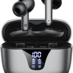 Wireless Earbuds Bluetooth Headphones, 50H Playtime Ear Buds with Mic, LED Digital Display Charging Case, IPX7 Waterproof, Deep Bass Stereo, in-Ear Earphone for iPhone Andriod Phone - Greige