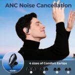 Active Noise Cancelling Ear Buds Wireless Earbuds 90Hrs Playtime Bluetooth Headphones with Hi-Res Stereo Deep Bass Power Display Earphones with Earhooks Waterproof Transparency Headset for Sports/Gym - Image 2