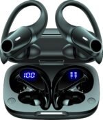 Active Noise Cancelling Ear Buds Wireless Earbuds 80H Playtime Bluetooth Headphones Over Ear Hooks Earphones with Power Display Case Hi-Res Stereo & Clear Calls for Sports Running Gym Workout Black
