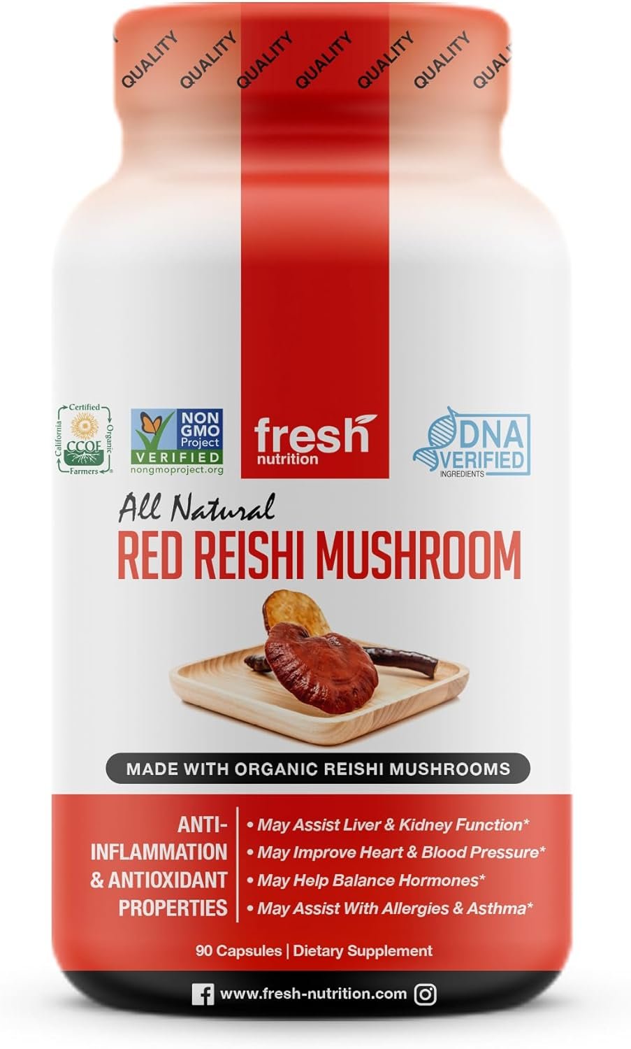 71RsqPb9aDL._AC_SL1500_.jpg Fresh Nutrition Organic Reishi Mushroom Capsules - Rich in Alpha Glucan - Ganoderma Lucidum & Ganoderma Applanatim - Third Party Tested - 90 Capsules/Pills - Image 1