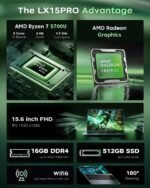 2026 AMD Gaming Laptop with Ryzen 7 5700U Processor(8C/16T, Up to 4.3GHz), AMD Radeon™ Graphics, 16GB RAM 512GB NVMe SSD, 15.6“ FHD Display Laptop with BK, WiFi 6, HDMI, Type-C, Webcam Cover Slide - Image 7