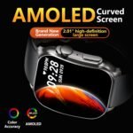 Smart Watch, 2.01" AMOLED Curved HD Full Touch Screen, Compatible with iOS & Android for Daily Workout Business Gift, Fitness Tracker with 24/7 Heart Rate/Sleep Monitor, IP68 Waterproof Watch Black - Image 2