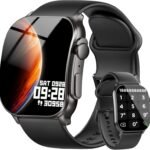 Smart Watch, 2.01" AMOLED Curved HD Full Touch Screen, Compatible with iOS & Android for Daily Workout Business Gift, Fitness Tracker with 24/7 Heart Rate/Sleep Monitor, IP68 Waterproof Watch Black