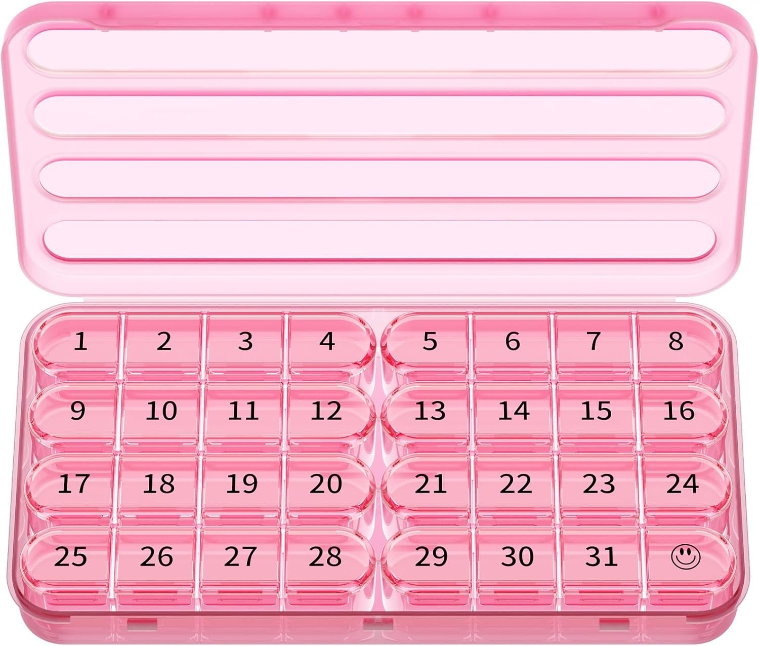 71gN95lFJyL._AC_SL1500_.jpg Zoksi Monthly Pill Organizer 1 Time a Day, 30 Day Pill Box Organizer Once a Day, One Month Large Pill Case for Travel, 31 Day Daily Medcine Container for Vitamins, Supplement & Medication (Pink) - Image 1