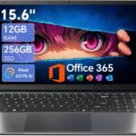 15.6 Inch Laptop with Office 365, 12GB RAM 256GB SSD, Quad-Core Processor, Win 11 Home Laptops Computer, IPS FHD, 180°Viewing, Type-C, WiFi 5, BT4.2, Portable Thin Business Student Laptops
