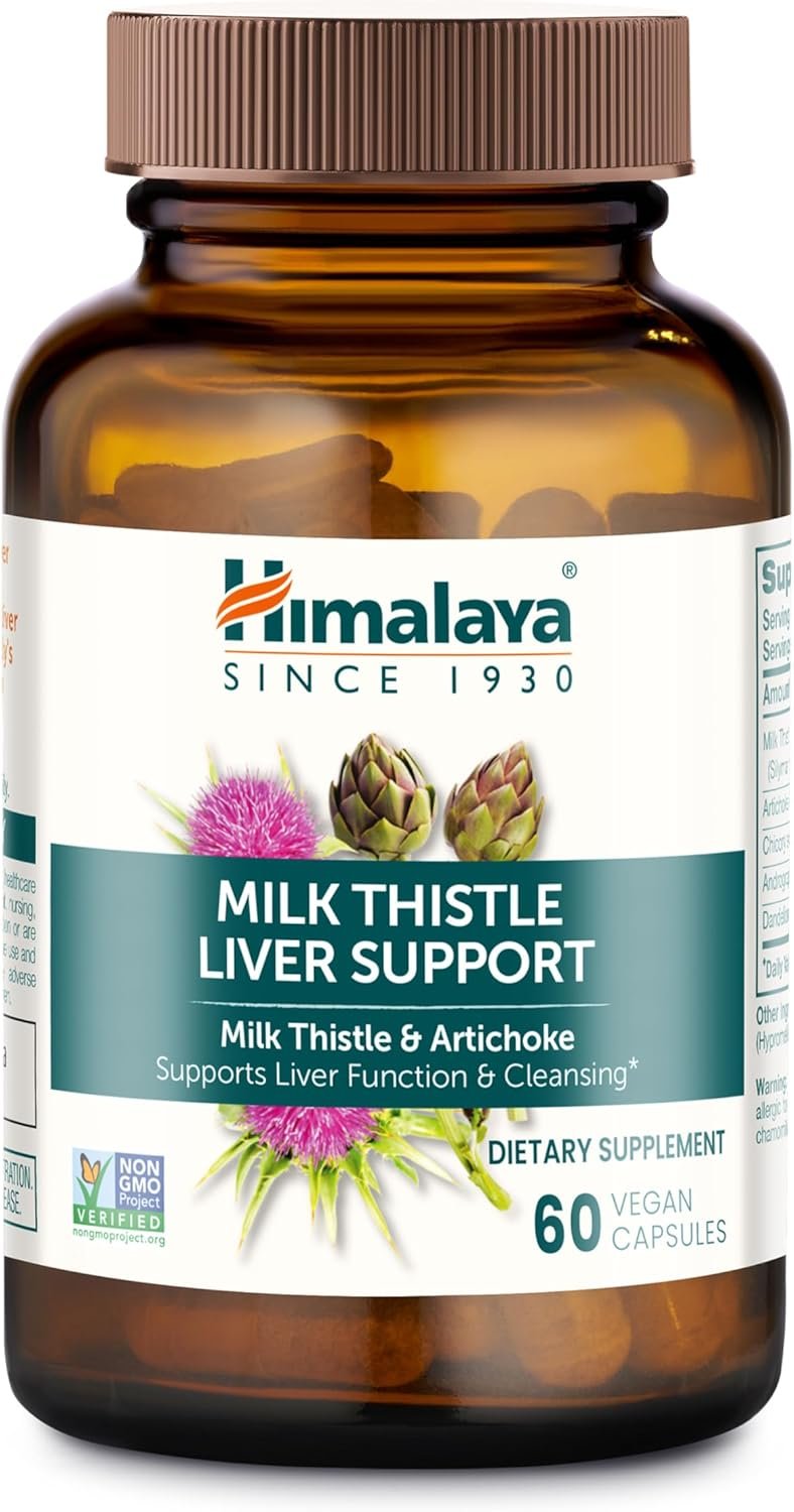71vvGFBScwL._AC_SL1500_.jpg Himalaya Milk Thistle Liver Support Capsules, 60 Count, 350 mg Milk Thistle with Artichoke, Chicory, Andrographis & Dandelion, Supports Liver Function & Cleansing - Image 1