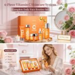 6-Piece Hydrating Vitamin C Skincare Set with Niacinamide, Daily Face Care Routine Includes Cleanser, Toner, Serum, Moisturizer, Eye Cream & Body Lotion for Self Care - Image 3