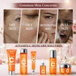 6-Piece Hydrating Vitamin C Skincare Set with Niacinamide, Daily Face Care Routine Includes Cleanser, Toner, Serum, Moisturizer, Eye Cream & Body Lotion for Self Care - Image 4
