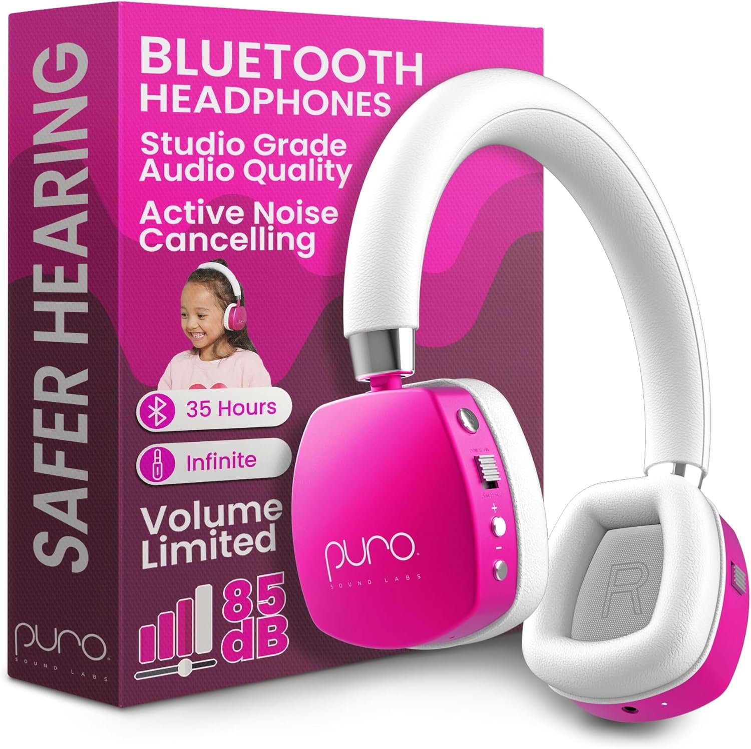 816WQHL5JHL._AC_SL1500_.jpg Puro Sound Labs Noise Cancelling Headphones for Kids - 85 dB Volume Limit, Built in Mic, 35-Hour Battery, Lightweight On Ear Design & Comfy Fit, Bluetooth Headphones for Kids – PuroQuiet Plus, Pink - Image 1