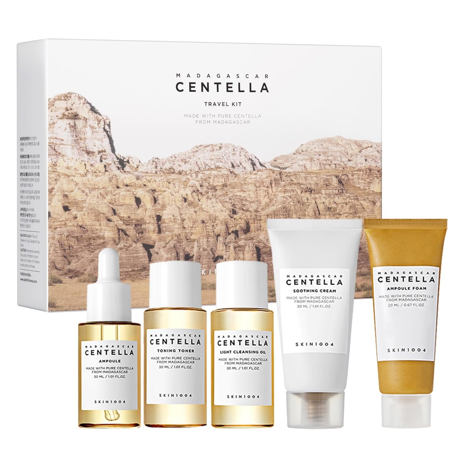 81ZIWBosabL._SL1500_.jpg SKIN1004 Centella Travel Kit, Korean Skin Care Set with Toner, Moisturiser, Serum, Cleansing Oil & Cleanser, Travel Size Set with Madagascar Centella, Sensitive Skin, Perfect for Travel Beauty & Gifts - Image 1
