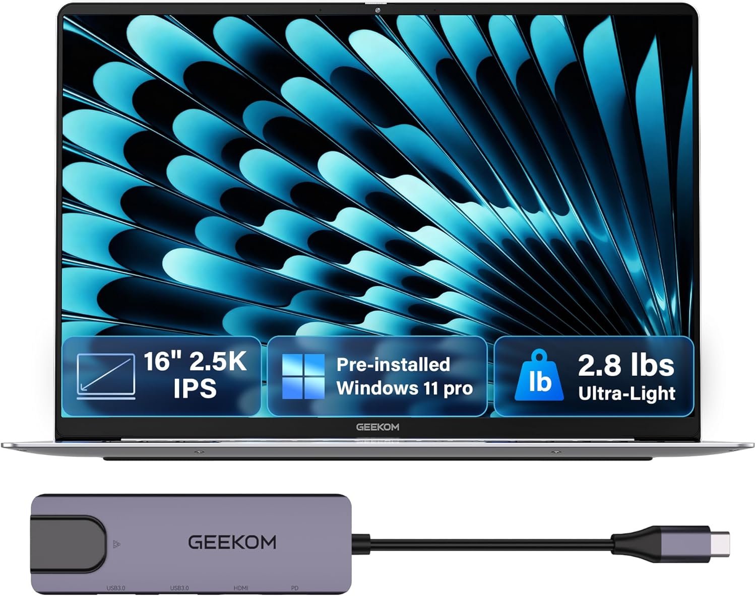 81jyYO0uO9L._AC_SL1500_.jpg GEEKOM GeekBook X16 Pro 2.8 lbs Laptop, 16" IPS 2.5K 16:10 Laptop Computer, Ultra 9 185H, 32GB LPDDR5x 7500MHz RAM 2TB SSD, Up to 17 Hour, USB4, Fingerprint, Dual Fan, Copilot, Windows 11 Pro - Image 1