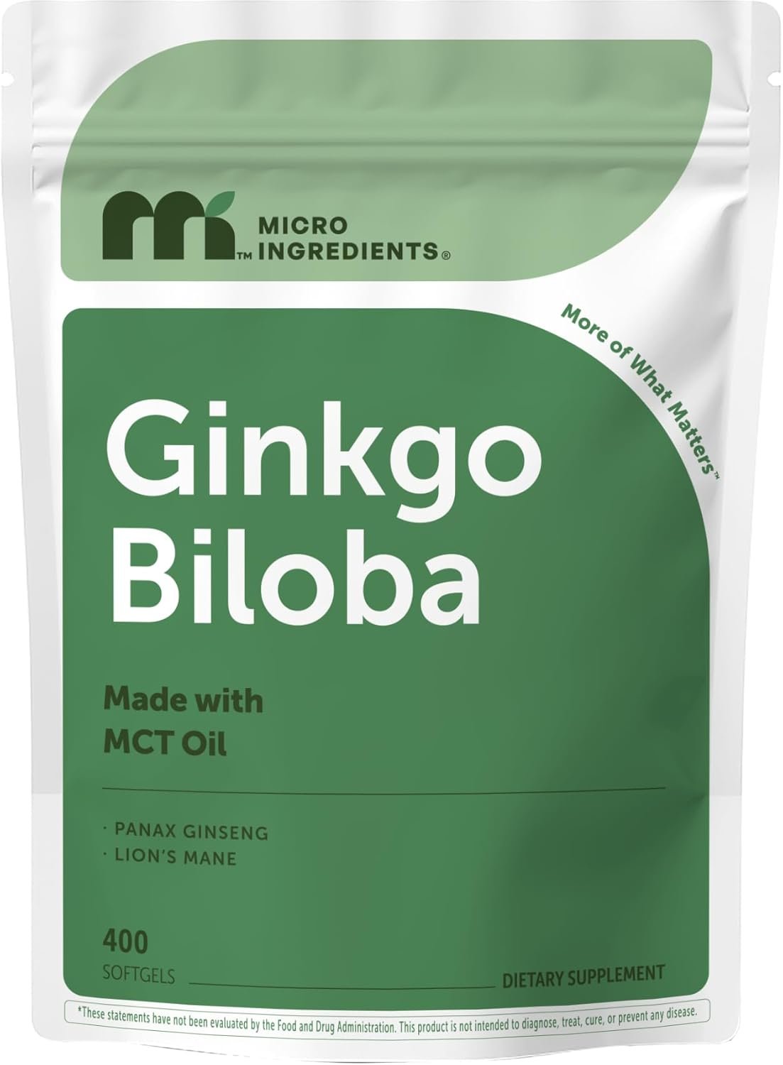 614-E31uQeL._AC_SL1500_.jpg Micro Ingredients Ginkgo Biloba 120 mg Per Serving, 400 Softgels | 3-in-1 with Panax Ginseng & Lion’s Mane | Herbal Mushroom Blend | Made with MCT Oil | Non-GMO - Image 1
