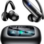 Wireless Earbuds Bluetooth 6.0 with ANC Touchscreen 40H Bass, Obsidian | Noise Cancelling Ear Buds with Ear Hooks for iOS, Android, Sports, Workout, Lightweight Over-ear Headphones Stereo Sound