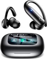 Wireless Earbuds Bluetooth 6.0 with ANC Touchscreen 40H Bass, Obsidian | Noise Cancelling Ear Buds with Ear Hooks for iOS, Android, Sports, Workout, Lightweight Over-ear Headphones Stereo Sound