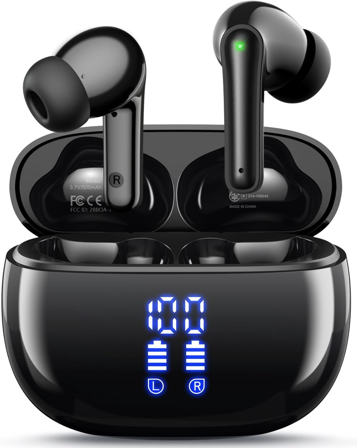 61KSoKjzl2L._AC_SL1500_.jpg ZIUTY Ear Buds Wireless Earbuds, Bluetooth Headphones 5.4 with 4 ENC Noise Cancelling Mic, 48H Playtime LED Display, IPX7 Waterproof, Deep Bass Stereo Headphones for Sports Workout, Black - Image 1