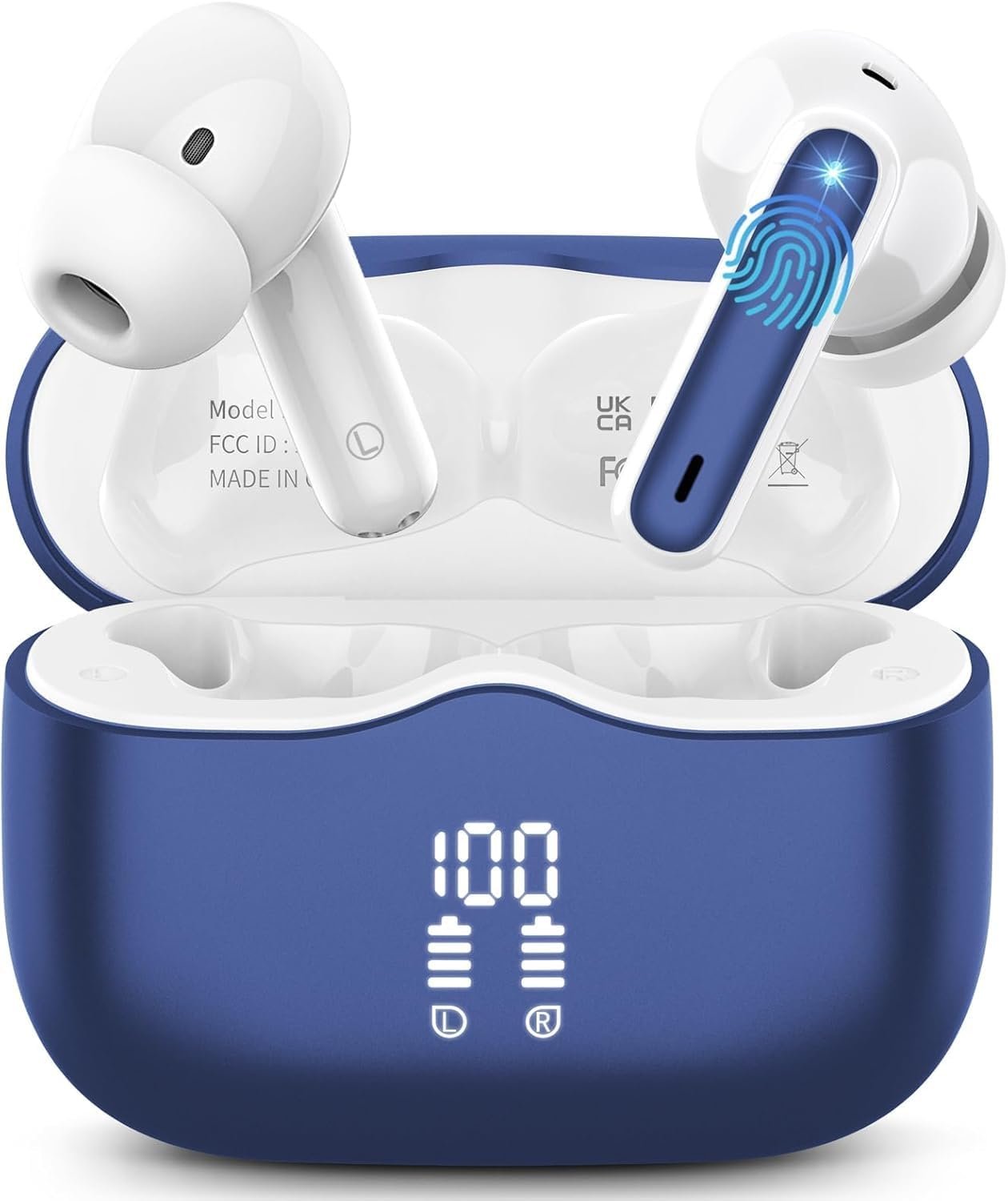 61ZY6TyIGvL._AC_SL1500_.jpg Wireless Earbuds, Bluetooth 5.4 Headphones in Ear with HiFi Stereo Deep Bass, 4 ENC Noise Cancelling Mic Wireless Earphones 40H, in-Ear Earbud Bluetooth Dual LED Display IP7 Waterproof, Dark Blue - Image 1