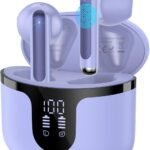 Wireless Earbuds, Bluetooth 5.4 Headphones HiFi Stereo with 4 HD Mic, 50H Playtime Bluetooth Earbuds with Dual LED Display, IPX7 Waterproof Wireless Earphones, Touch Control Ear Buds,USB-C, Purple
