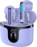 Wireless Earbuds, Bluetooth 5.4 Headphones HiFi Stereo with 4 HD Mic, 50H Playtime Bluetooth Earbuds with Dual LED Display, IPX7 Waterproof Wireless Earphones, Touch Control Ear Buds,USB-C, Purple