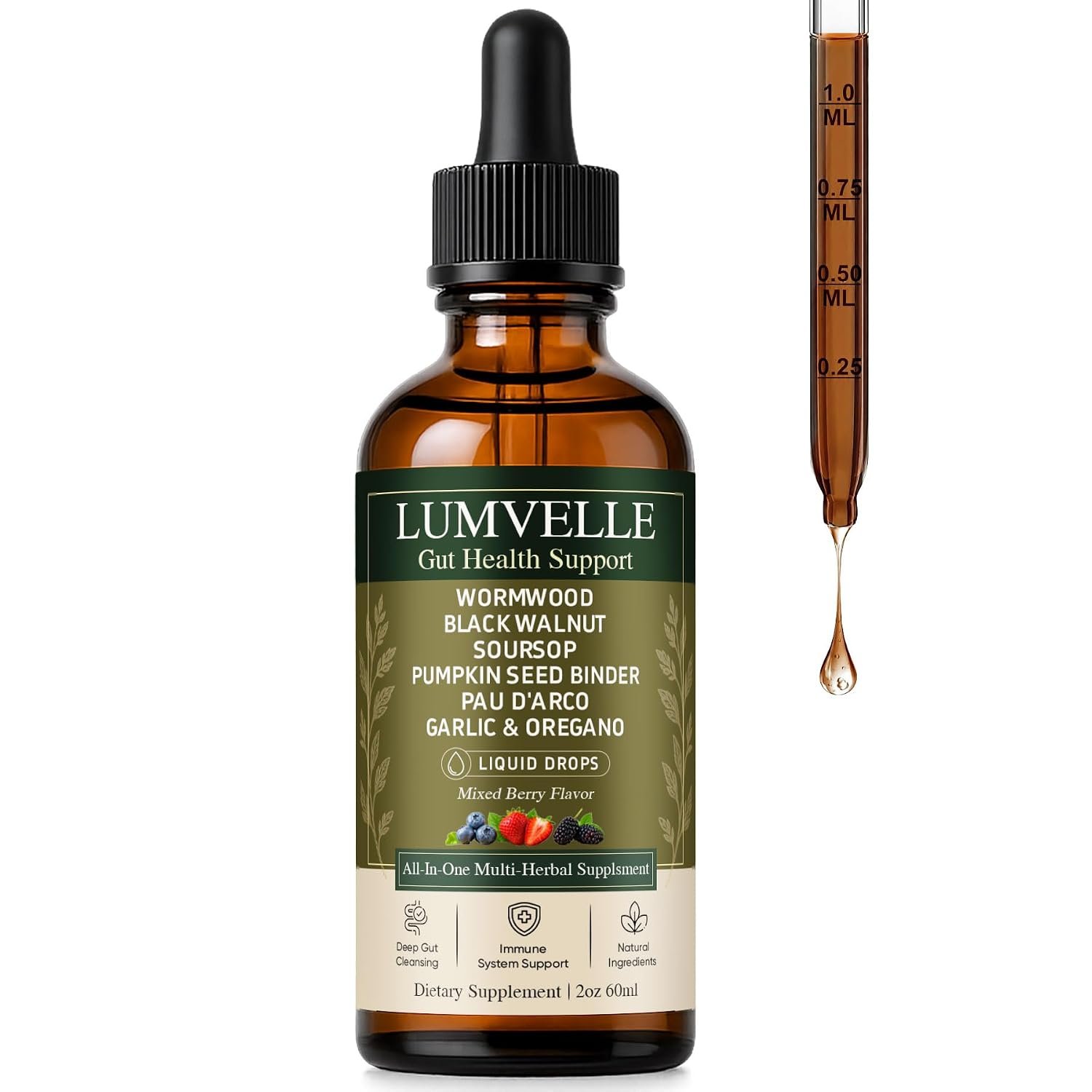 61nSTencBXL._SL1500_.jpg Lumvelle Wild Harvested Wormwood Drops, 7 Natural Ingredients Herbal Extract Supplement, Supports Digestive Balance & Gut Wellness, Reduce Bloating & Detox, Boost Vitality & Immune, Alcohol-Free - Image 1