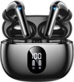 Wireless Earbuds Deep Bass Sound Ear Buds, Bluetooth 5.3 Headphones 48H Playtime, LED Display Earphones with Mic, IPX7 Waterproof Lightweight in-Ear Buds, Touch Control for iPhone TV Laptop Black
