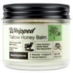 Beef Tallow Honey Balm for Skin: 100% Grass Fed Whipped Organic Moisturizer with Organic Raw Honey, Jojoba Oil, Vitamin E – Natural Face and Body Care for Mature, Dry or Sensitive Skin, 2oz