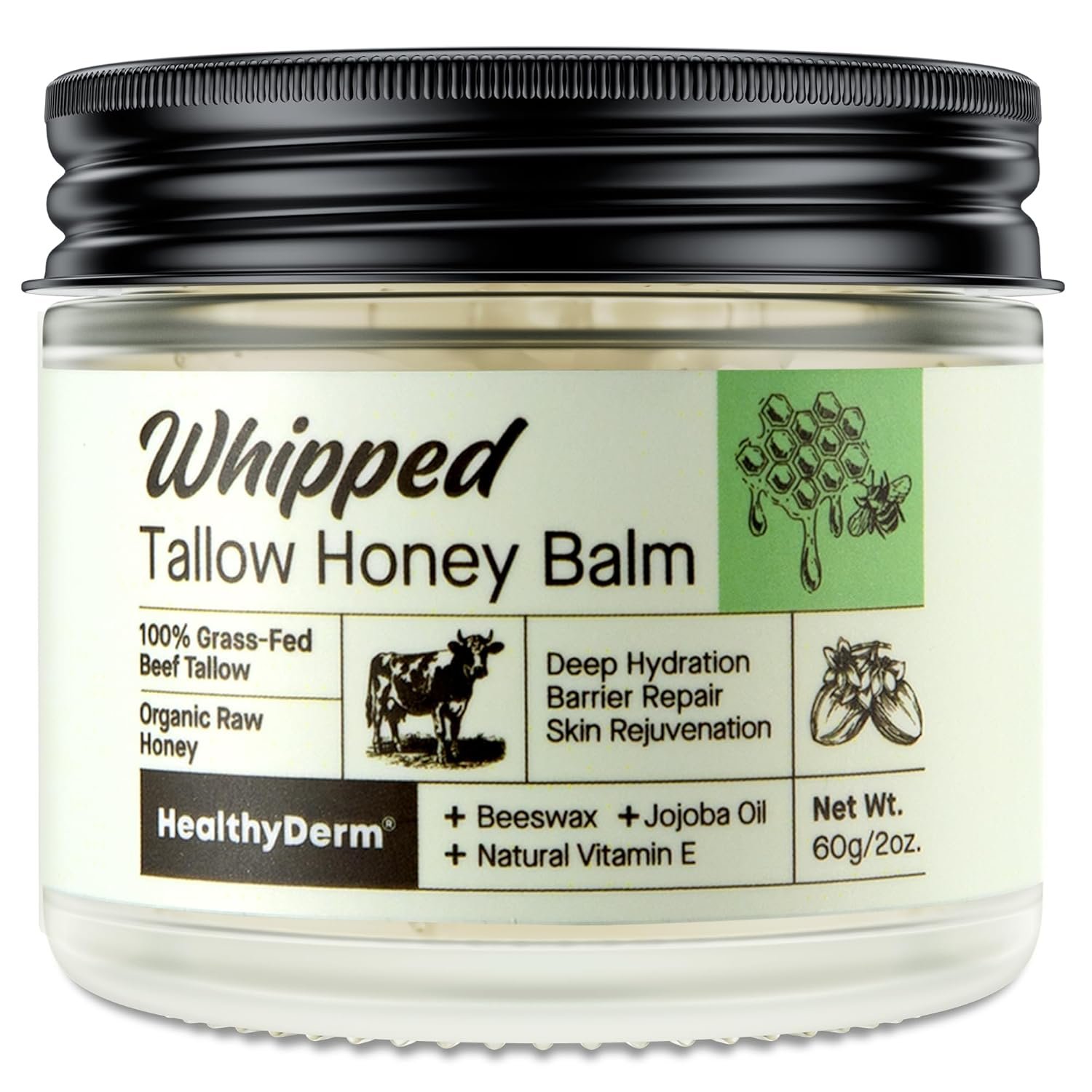 711jk4zAsqL._SL1500_.jpg Beef Tallow Honey Balm for Skin: 100% Grass Fed Whipped Organic Moisturizer with Organic Raw Honey, Jojoba Oil, Vitamin E – Natural Face and Body Care for Mature, Dry or Sensitive Skin, 2oz - Image 1