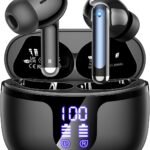 Wireless Earbuds, Bluetooth 5.4 AOVOCE Headphones with ENC Noise Cancelling Mic, LED Display 48H Playtime, IPX7 Waterproof in-Ear Bluetooth Earbuds for Sports Work Phone Laptop, for iOS Android, Black