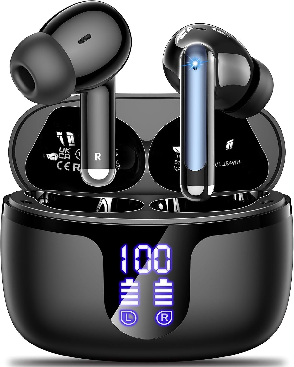 714vD9AKfqL._AC_SL1500_.jpg Wireless Earbuds, Bluetooth 5.4 AOVOCE Headphones with ENC Noise Cancelling Mic, LED Display 48H Playtime, IPX7 Waterproof in-Ear Bluetooth Earbuds for Sports Work Phone Laptop, for iOS Android, Black - Image 1
