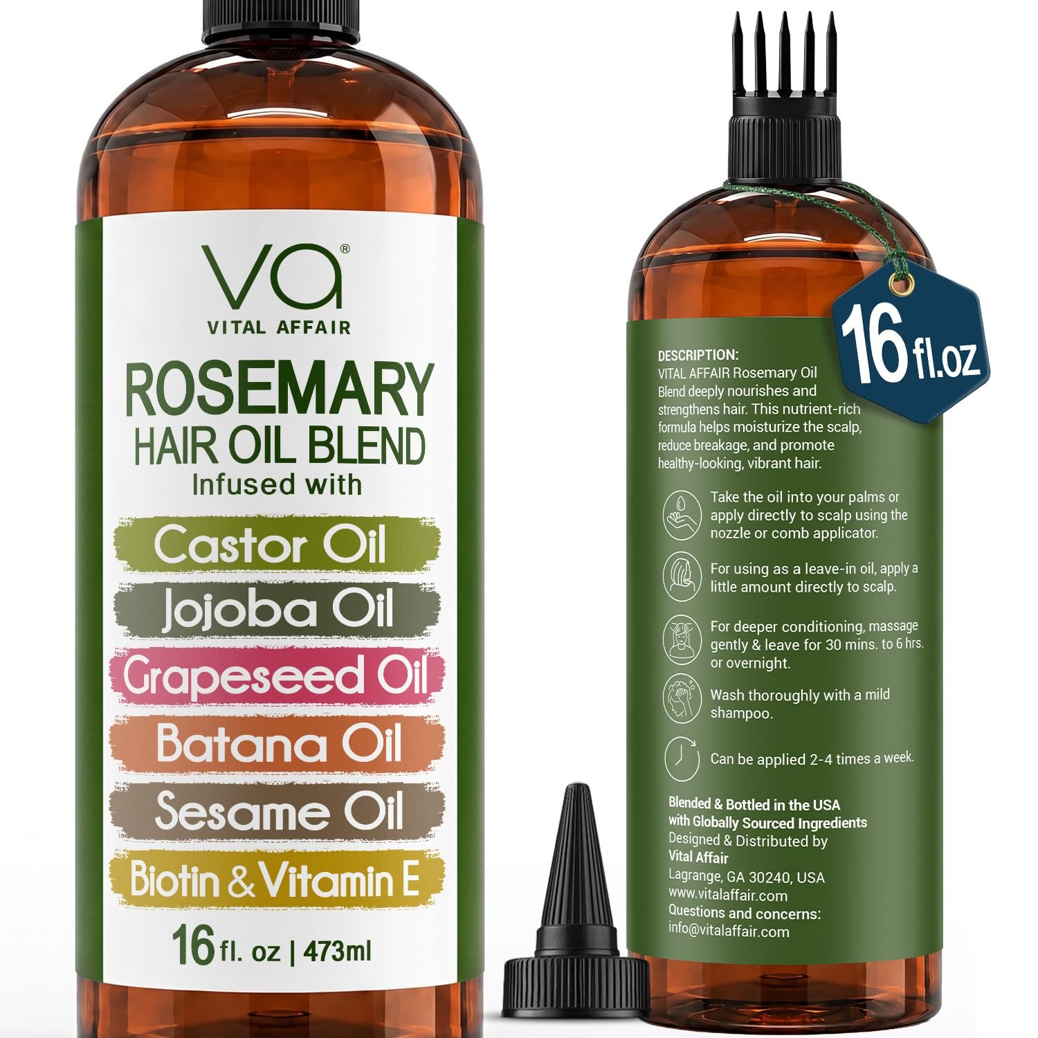 7182Bwk5B3L._SL1500_.jpg VITAL AFFAIR Blend Of Pure Rosemary Oil For Hair Growth With Castor, Batana, Jojoba Oil-Infused With Biotin & Vitamin E-Blend of Effective Hair Oils for Hair Growth-Strengthening Treatment 16 Fl Oz - Image 1