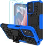 for Moto G Play 2024 Case with 2 Pack Screen Protector,Military Grade Shockproof, Heavy Duty Robust Bumper Cover with Kickstand for Motorola G Play 2024 Phone Blue