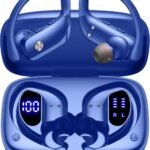 bmani Ear Buds Wireless Earbuds Bluetooth Headphones with 80H Playtime LED Display Case, Over-Ear Hook with Mic, Stereo Sound, Easy Button Controls, Sports Earphones for Running Workout Gym Blue