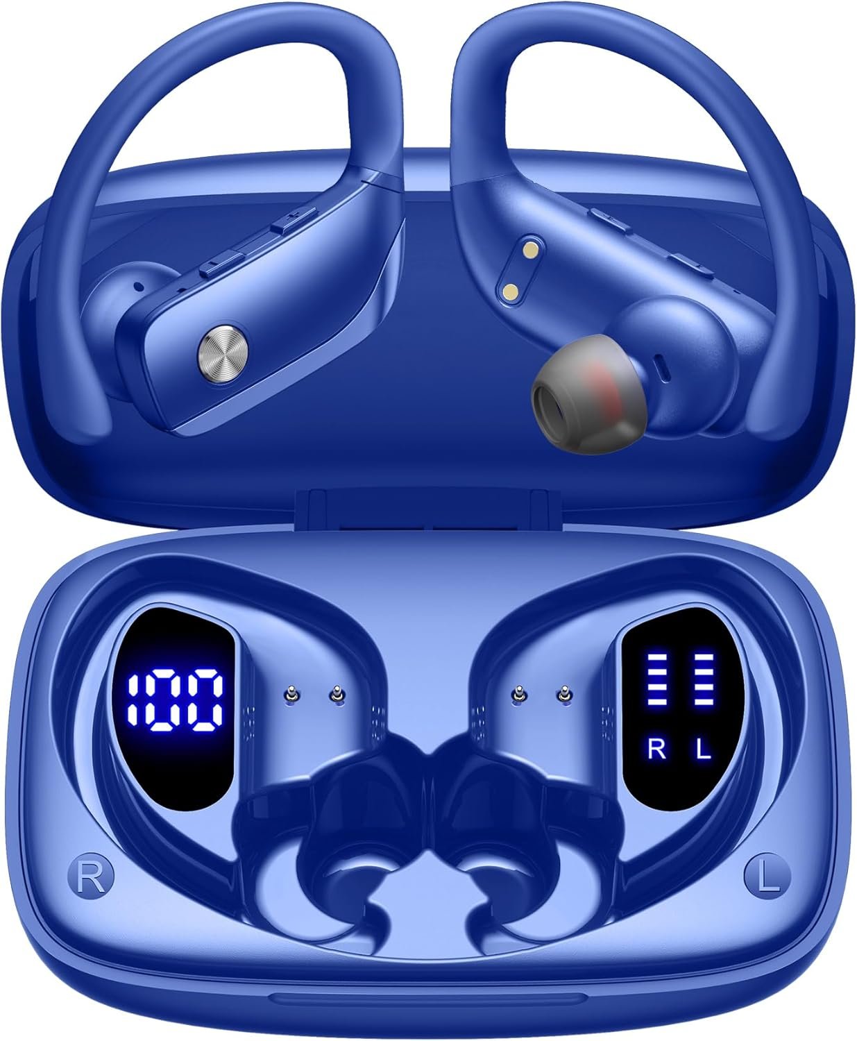 71Kp9l8BNJL._AC_SL1500_.jpg bmani Ear Buds Wireless Earbuds Bluetooth Headphones with 80H Playtime LED Display Case, Over-Ear Hook with Mic, Stereo Sound, Easy Button Controls, Sports Earphones for Running Workout Gym Blue - Image 1