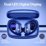 bmani Ear Buds Wireless Earbuds Bluetooth Headphones with 80H Playtime LED Display Case, Over-Ear Hook with Mic, Stereo Sound, Easy Button Controls, Sports Earphones for Running Workout Gym Blue - Image 3