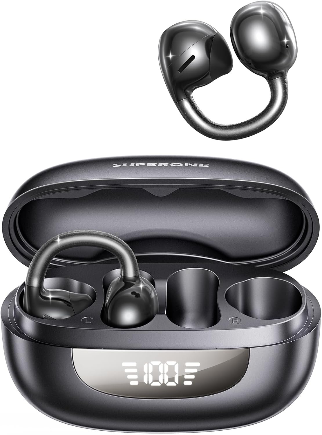 71OPRdTDb9L._AC_SL1500_.jpg SUPERONE Clip-On Earbuds with Air Cushion, Comfort & Secure Fit Open Earbuds with Digital Display, Wireless Bluetooth 6.0, 42H Playtime, Robust Bass, Clear Call, Sweatproof for Running Cycling Workout - Image 1