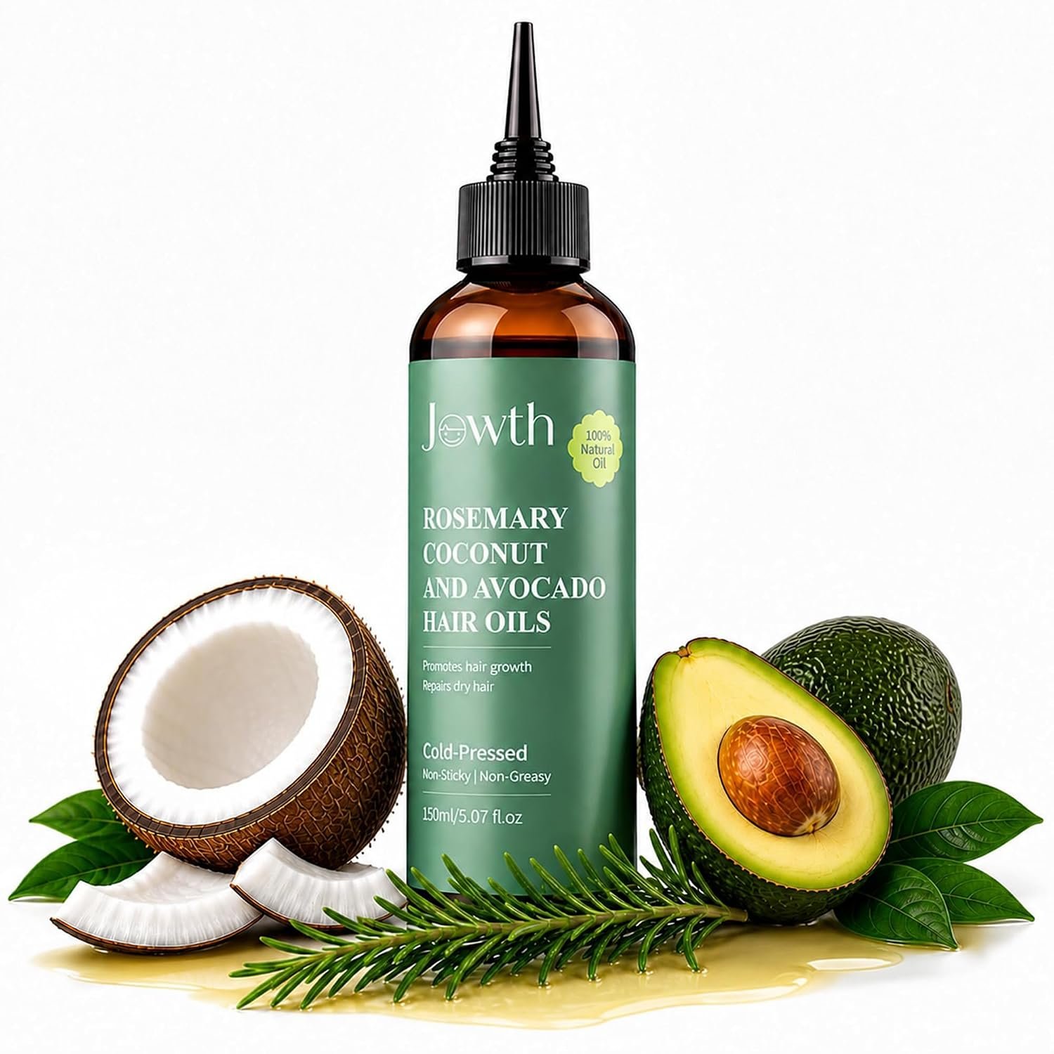 71QCpBdFkNL._SL1500_.jpg Rosemary Oil For Hair Growth with Coconut & Avocado Oil | Biotin & Vitamin E | Strengthens Thinning Hair | Dry Scalp Treatment | Repairs Damaged Hair | All Hair Types, 5.07 oz - Image 1
