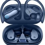 GNMN Active Noise Cancelling Ear Buds Wireless Earbuds 96hrs Playback Bluetooth Headphones Dual Battery Display Stereo Bass Earphones with Earhooks Microphone IPX7 Waterproof for Sports/Runing/Workout