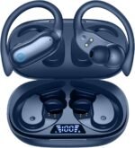 GNMN Active Noise Cancelling Ear Buds Wireless Earbuds 96hrs Playback Bluetooth Headphones Dual Battery Display Stereo Bass Earphones with Earhooks Microphone IPX7 Waterproof for Sports/Runing/Workout