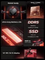 Gaming Laptop with Ryzen 7 7735HS (up to 4.75GHz),16GB DDR5 512GB NVMe SSD | 16 inch Laptop with AMD Radeon 680M,Backlit KB,Windows 11,1920x1200 FHD,WiFi 6,HDMI2.0.Full Function Type-C - Image 2