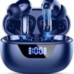 PEFUPEW Wireless Earbuds, Bluetooth 5.4 Headphones, ENC Noise Cancelling Mic Ear Buds with Stereo Bass, 40H Playtime Earphones, LED Display, Blue