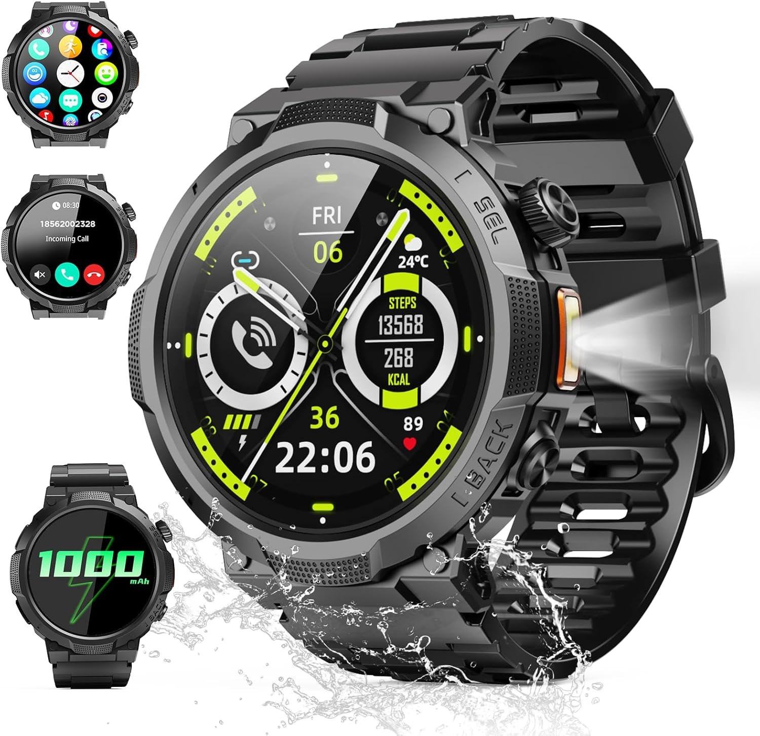 71cXncN0hCL._AC_SL1500_.jpg Smart Watches for Men (Answer/Make Call), 1.53" HD Military Smartwatch, 50+ Days Extra-Long Battery Life Fitness Tracker, Flashlight/110+Sports/Heart Rate/Sleep Monitor/IP68 Waterproof Android iOS - Image 1