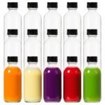 2 oz (60ml) 15 Pack Leak-Proof Clear Glass Boston Round Bottles with lids - Mini Travel Containers for Ginger Shots, Juice, Whiskey, Samples | W/Labels, Funnels & Brushes