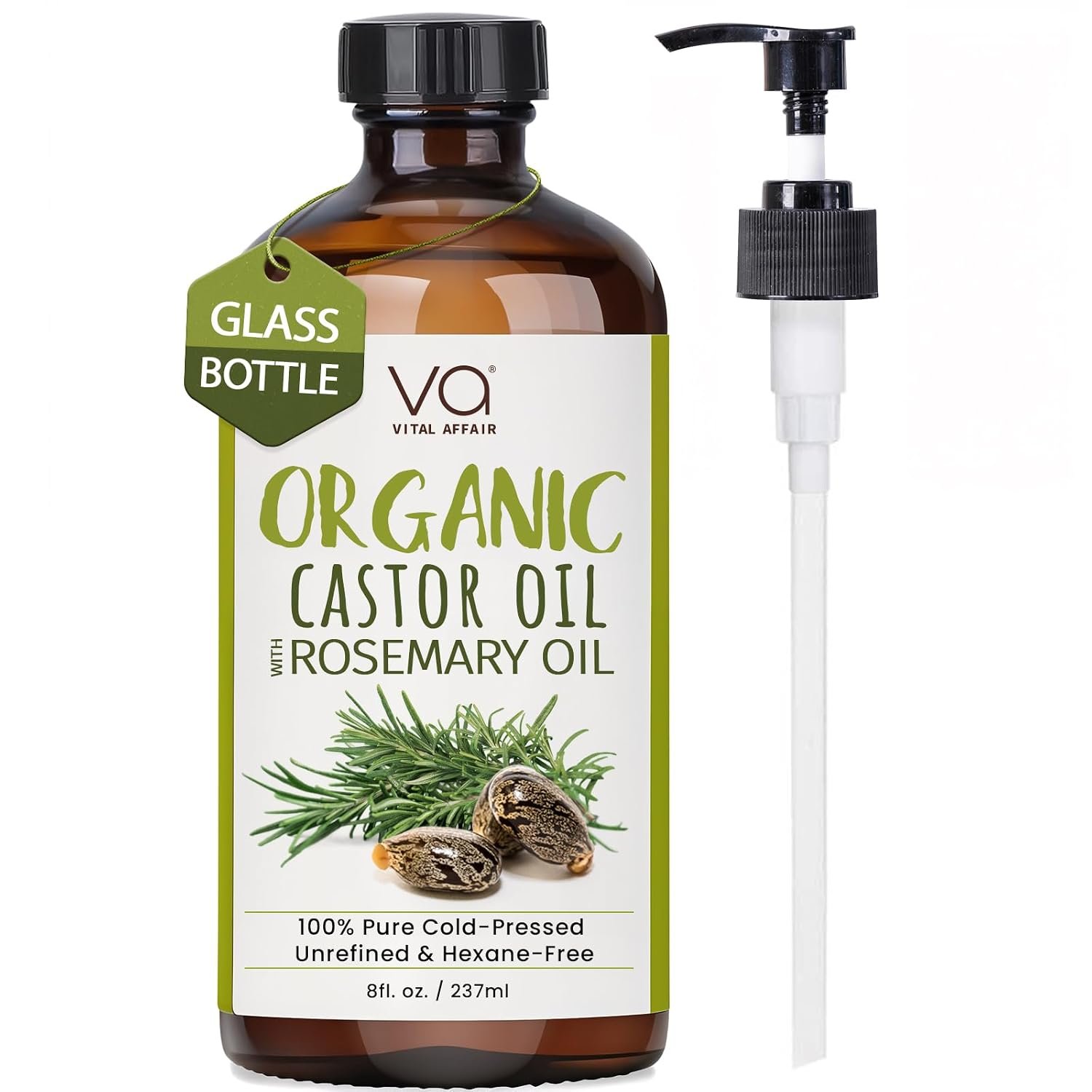 71gwGoXJNzL._SL1500_.jpg Organic Castor Oil with Rosemary Oil 8oz Glass Bottle For Hair Growth | Cold Pressed 100% Pure Rosemary Hair Oil With Pure Castor Oil - Strengthening & Volumizing - VITAL AFFAIR - Image 1