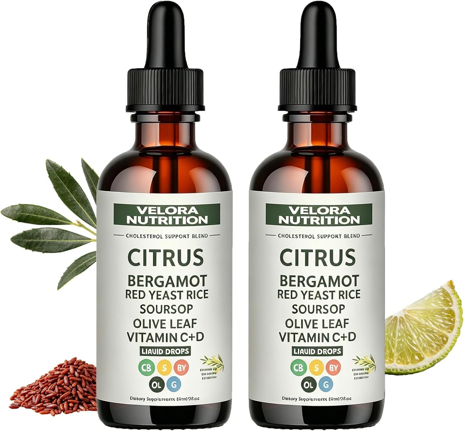 71i5fHvJ2gL._AC_SL1500_.jpg Velora Red Yeast Rice Cholesterol Cleanse, Velora Nutrition Citrus Bergamot Red Yeast Rice, Drops with Soursop, Olive Leaf, Vitamin C+d, Natural, Non-GMO, Vegan 2 Fl Oz (2Pc) - Image 1