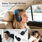 Bluetooth 6.0 Over Ear Headphones, 50H Playtime with Volume-Linked Vibration for Deep Bass, USB-C Audio & Mic, White Noise & Auto-Off Timer, Lightweight for Music Lovers, Sleep, Work -Blue - Image 5